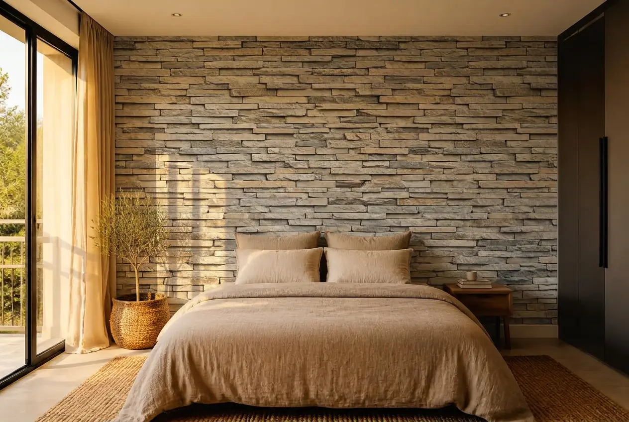Custom wallpaper mural after installation on lounge wall
