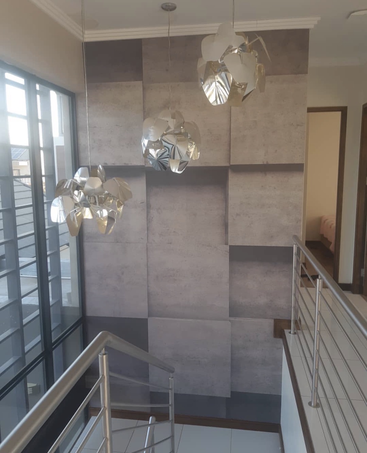 Custom wallpaper mural feature wall - Concrete Panel Stairwell installation