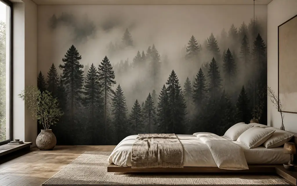 Custom wallpaper mural statement wall in modern living room